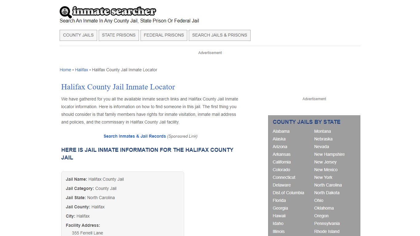 Halifax County Jail Inmate Locator - Inmate Searcher